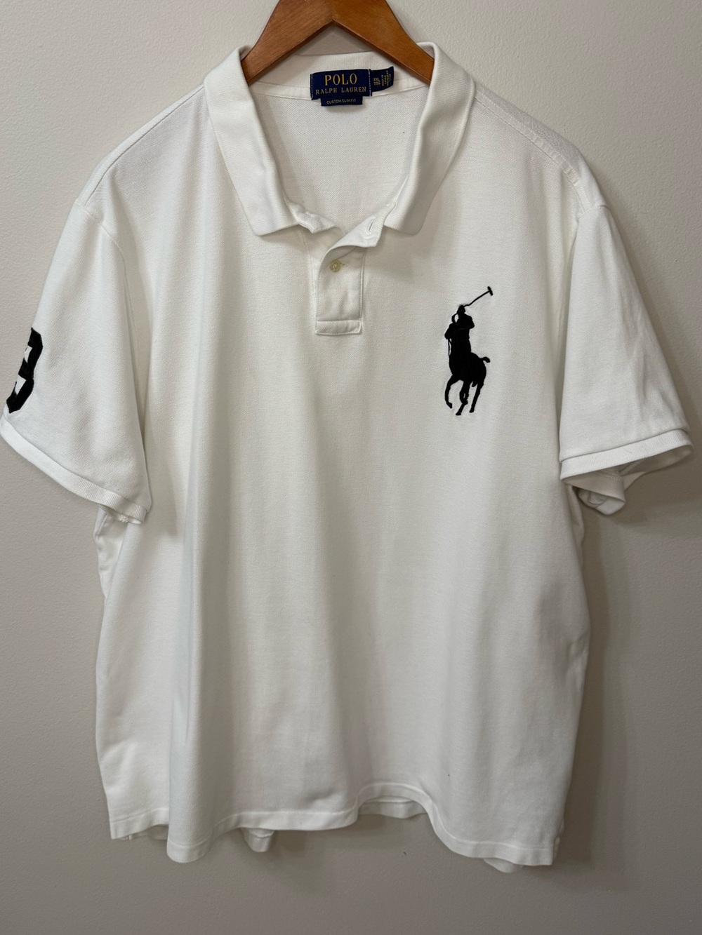 Polo Ralph Lauren Big Pony Custom Slim Fit Polo Shirt White Black XXL